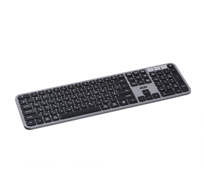 2E Клавіатура мембранна 2E KS240 110key, WL/BT, EN/UK/RU, сіро-чорний