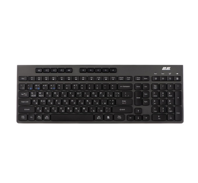 2E Клавіатура мембранна 2E KS280 120key, WL/BT, EN/UK/RU, silent, чорно-сіра