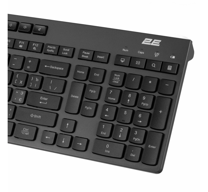 2E Клавіатура мембранна 2E KS280 120key, WL/BT, EN/UK/RU, silent, чорно-сіра