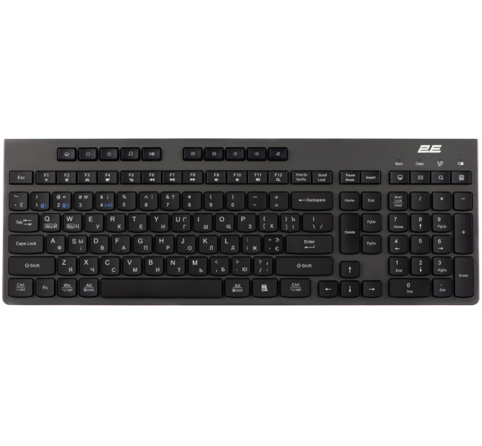 2E Клавіатура мембранна 2E KS280 120key, WL/BT, EN/UK/RU, silent, чорно-сіра