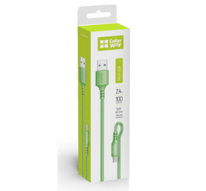 Дата кабель USB 2.0 AM to Micro 5P 1.0m soft silicone green ColorWay (CW-CBUM042-GR)