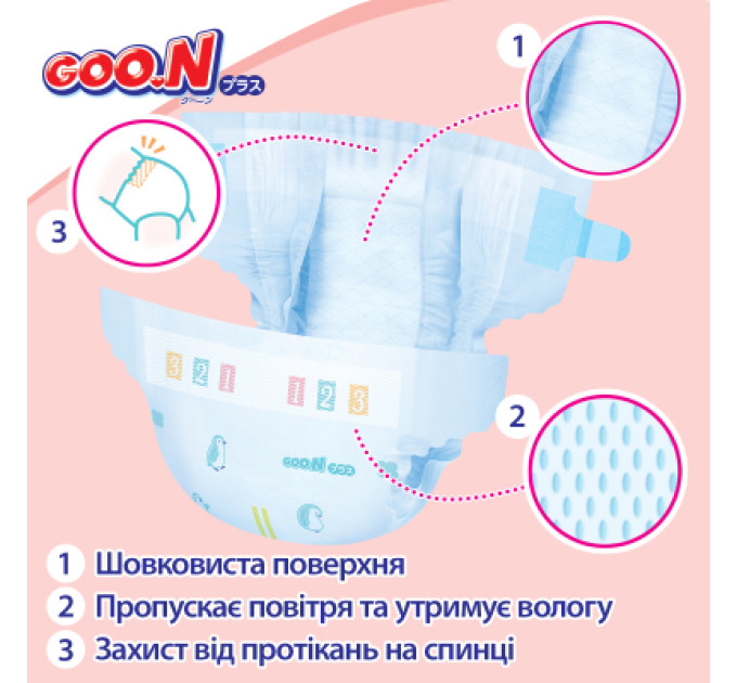 GOO.N Підгузки GOO.N Plus 4-8 кг Розмір S, на ліпучках 62 шт (21001496)