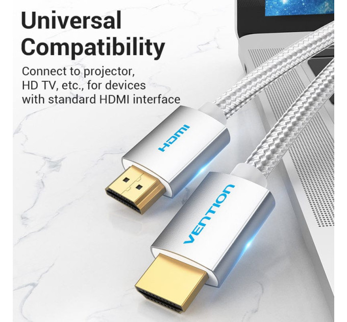 Vention Кабель мультимедійний HDMI to HDMI 3.0m V2.0 4K 60Hz Silver Metal Type Vention (AABII)