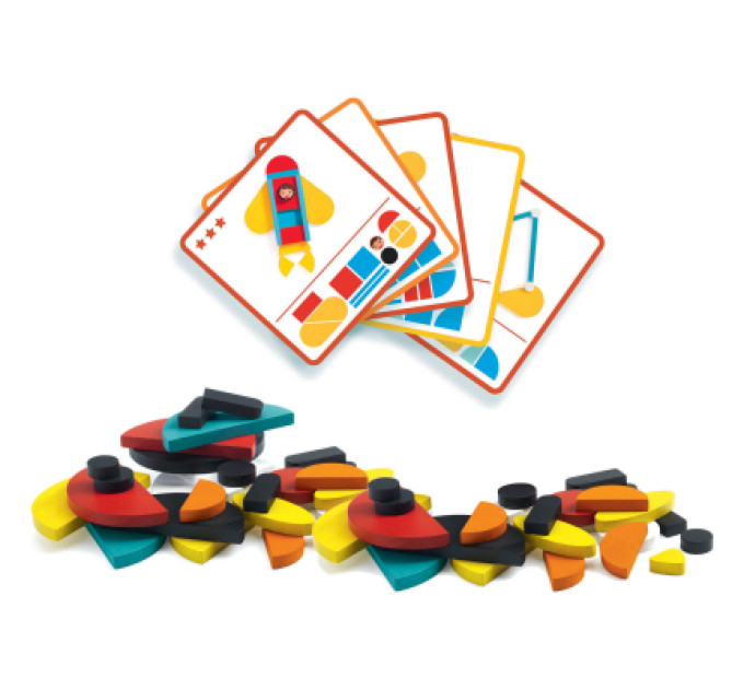 Djeco Настільна гра Djeco Набір дерев'яних геометричних фігур Ze Geo Vroom (DJ06436)