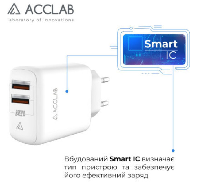 ACCLAB Зарядний пристрій ACCLAB AL-TC224 2хUSB 5В/2,4A/12W (1283126538834)
