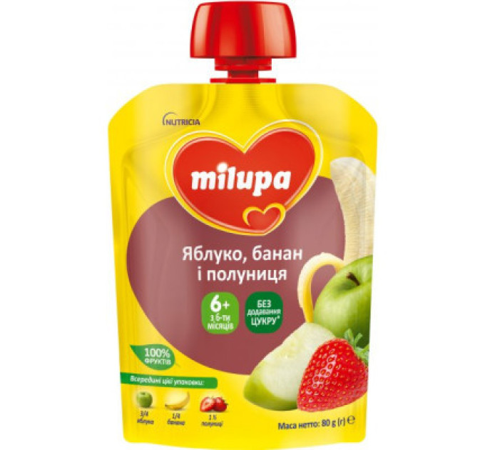 Milupa Дитяче пюре Milupa Яблуко, банан і полуниця з 6 місяців 80 г (6438091403587)