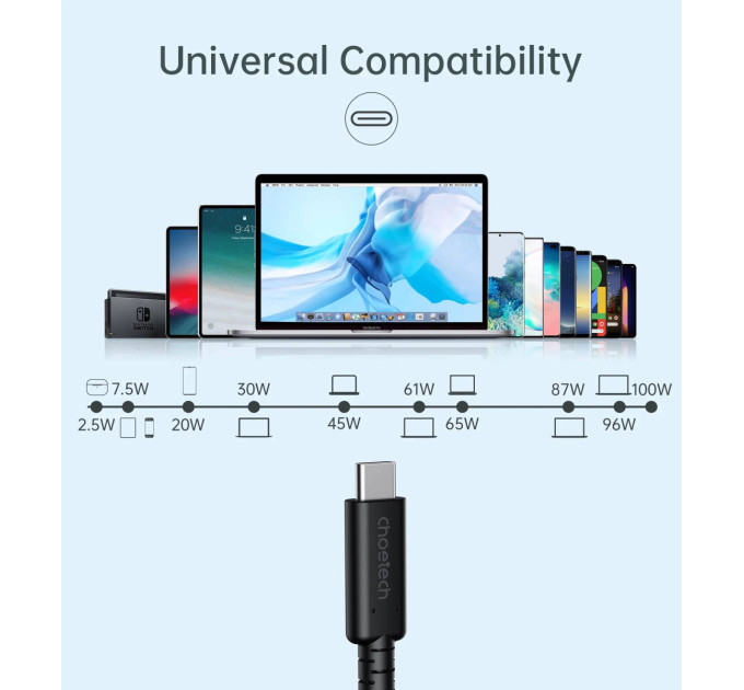 Choetech Дата кабель USB-C to USB-C 0.8m USB 4 100W 40Gbps 8K60Hz Choetech (XCC-1028)