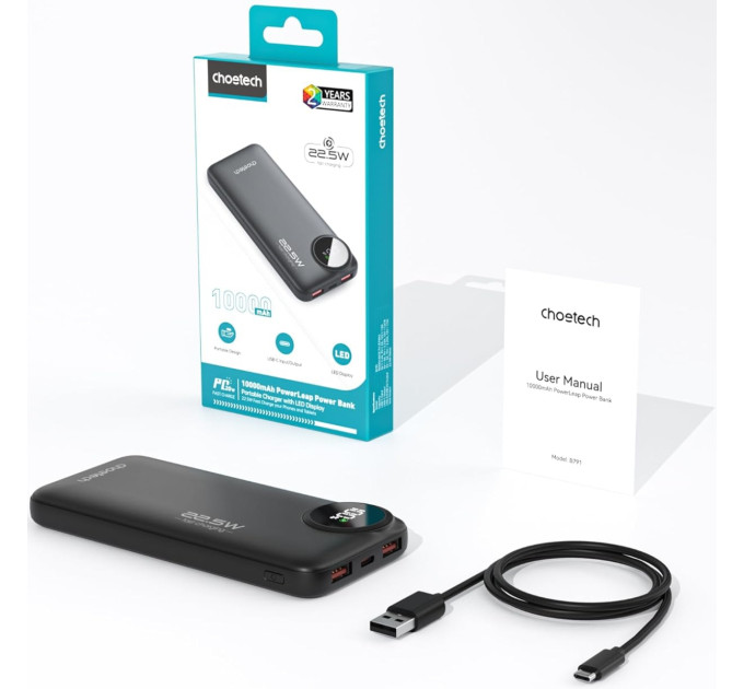 Choetech Батарея універсальна Choetech 10000mAh, 22.5W, PD, QC/3.0, Black (M15-B791-ACBK-NG)