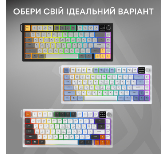 Ajazz Клавіатура Ajazz AF82 Wireless/Bluetooth/USB UA Black/Gray/Yellow (AF82-BGY)