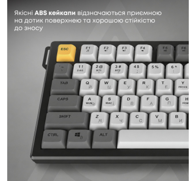 Ajazz Клавіатура Ajazz AF82 Wireless/Bluetooth/USB UA Black/Gray/Yellow (AF82-BGY)