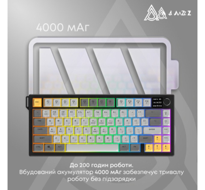 Ajazz Клавіатура Ajazz AF82 Wireless/Bluetooth/USB UA Black/Gray/Yellow (AF82-BGY)