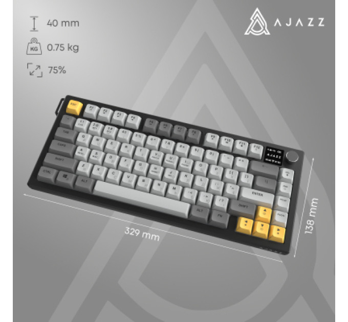 Ajazz Клавіатура Ajazz AF82 Wireless/Bluetooth/USB UA Black/Gray/Yellow (AF82-BGY)