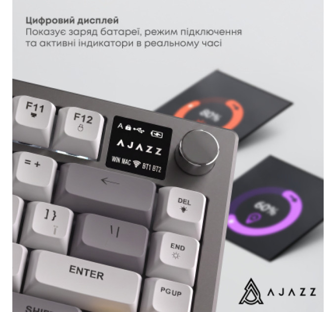 Ajazz Клавіатура Ajazz AF82 Wireless/Bluetooth/USB UA Black/Gray/Yellow (AF82-BGY)