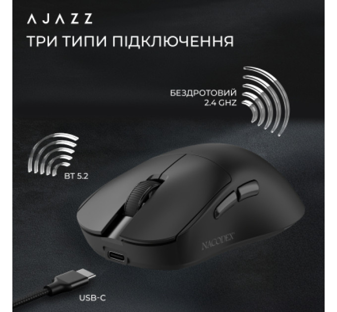 Ajazz Мишка Ajazz x Nacodex NJ08-MC Wireless/Bluetooth/USB Black (NJ08-MC-B)