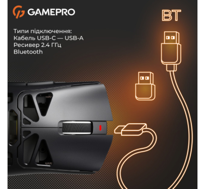 GamePro Мишка GamePro Genesis Hollow Wireless/Bluetooth/USB Black (GM870HB)