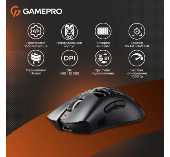 GamePro Мишка GamePro Genesis Hollow Wireless/Bluetooth/USB Black (GM870HB)