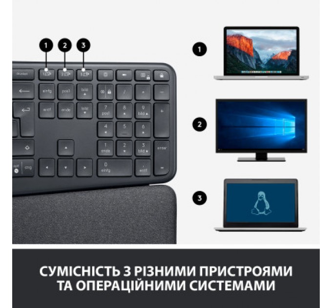 Logitech Клавіатура Logitech ERGO K860 Bluetooth/Wireless UA Black (920-010108)