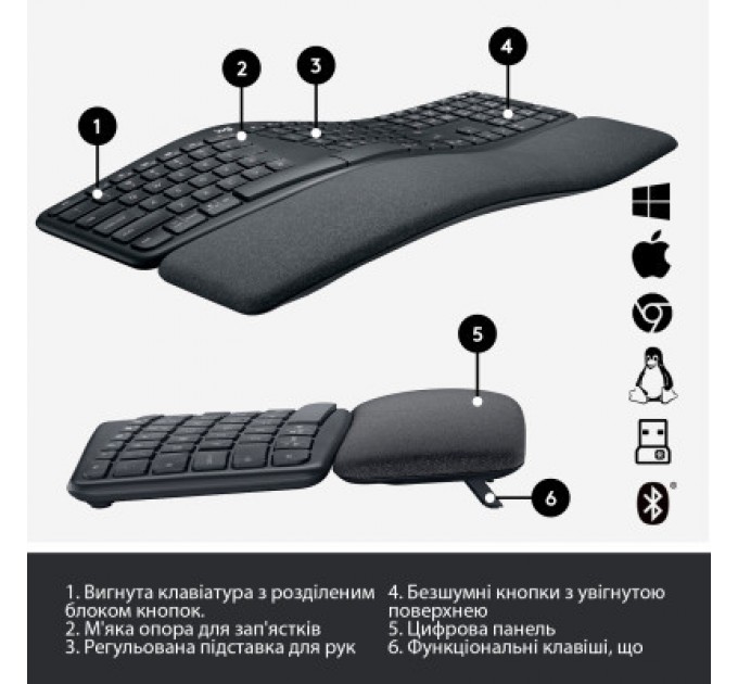 Logitech Клавіатура Logitech ERGO K860 Bluetooth/Wireless UA Black (920-010108)