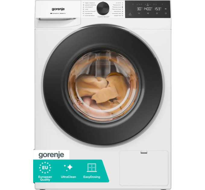 Пральна машина Gorenje фронтальна, 8кг, 1400, A++, 46см, дисплей, пара, Wi-Fi, білий
