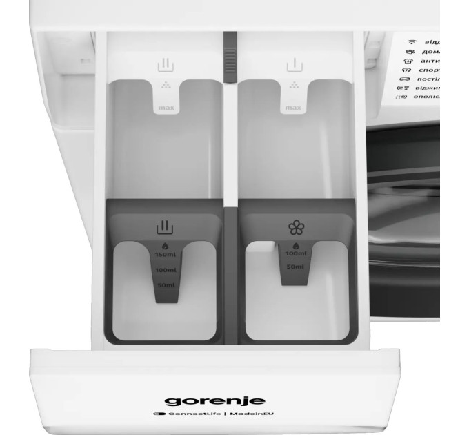 Пральна машина Gorenje фронтальна, 8кг, 1400, A++, 46см, дисплей, пара, Wi-Fi, білий