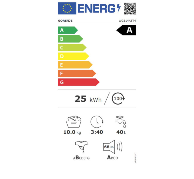 Пральна машина Gorenje фронтальна, 10кг, 1400, A+++, 60см, дисплей, пара, Wi-Fi, інвертор, білий