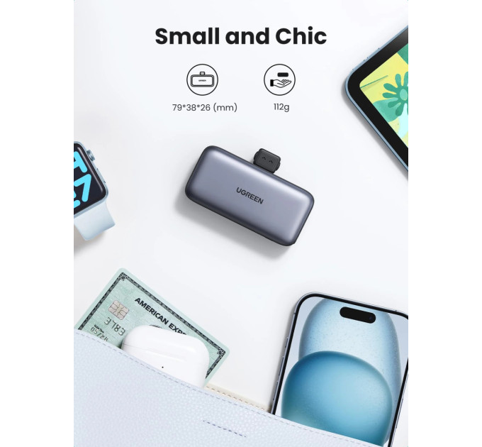 Ugreen Батарея універсальна Ugreen 5000mAh 22,5W USB-C In/Out, with build-in Type-C connector (PB503) (35338)