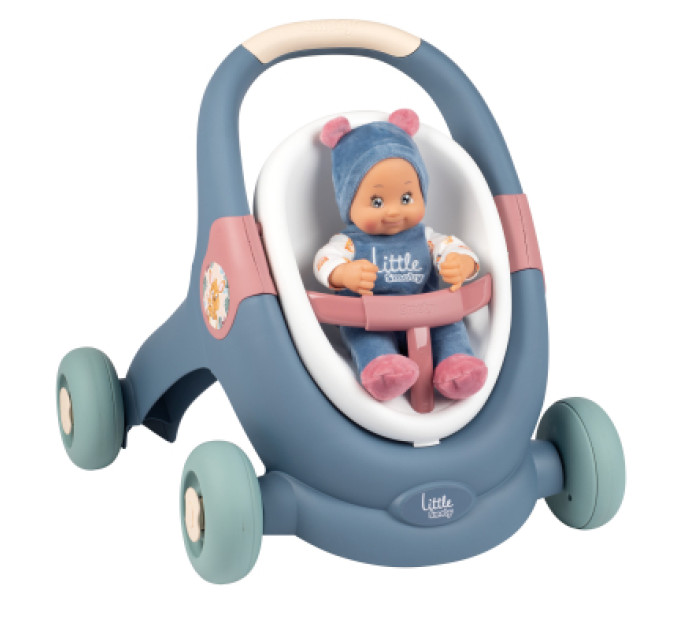 Smoby Коляска для ляльок Smoby Little для прогулянок 3в1, з пупсом, синій (140308) Smoby Коляска для ляльок Smoby Little для прогулянок 3в1, з пупсом, синій (140308)