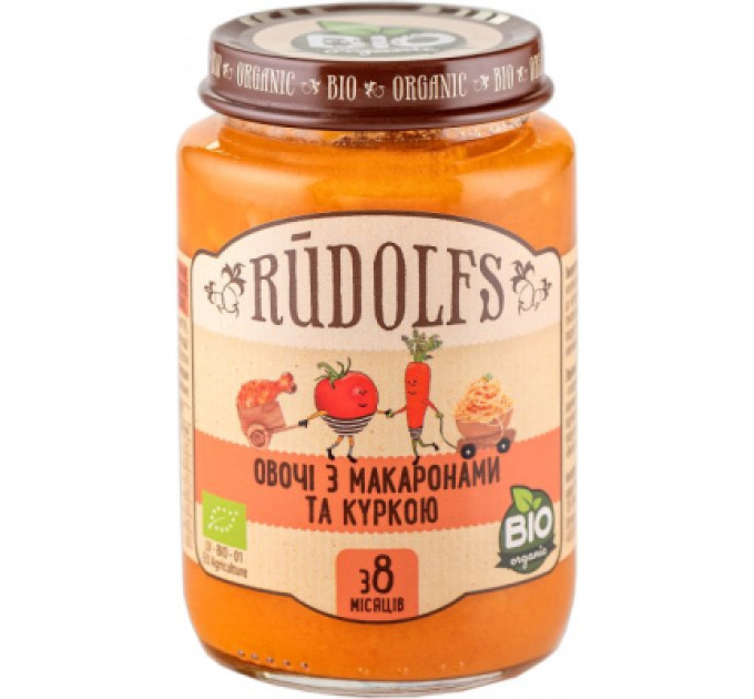 Rudolfs Дитяче пюре Rudolfs Овочі з макаронами та куркою з 8 місяців 190 г (4751017940556)