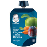 Дитяче пюре Gerber Яблуко Слива Морква 90 г (7613036345903)