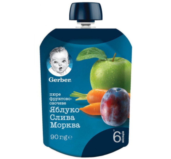 Gerber Дитяче пюре Gerber Яблуко Слива Морква 90 г (7613036345903)