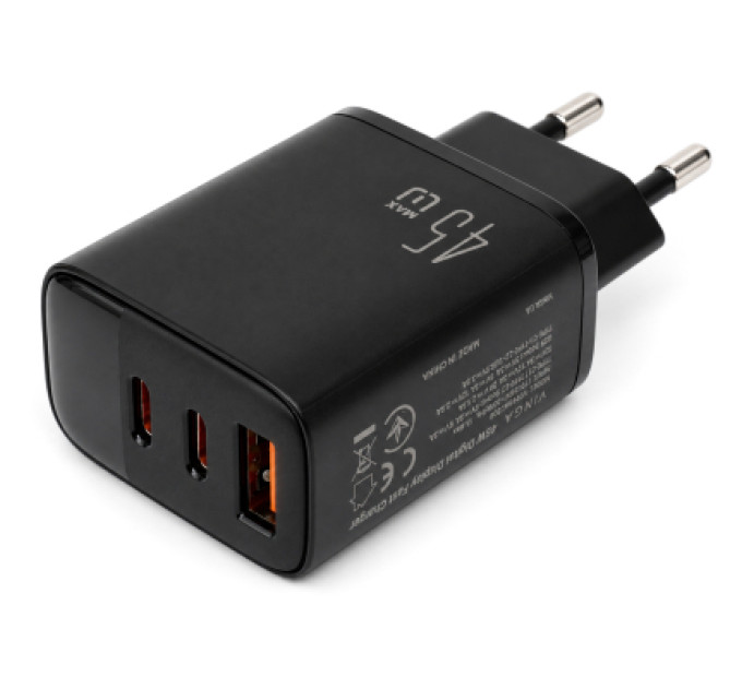 Vinga Зарядний пристрій Vinga 2xUSB-C + USB-A Display 45W (VCR45ACCDB)