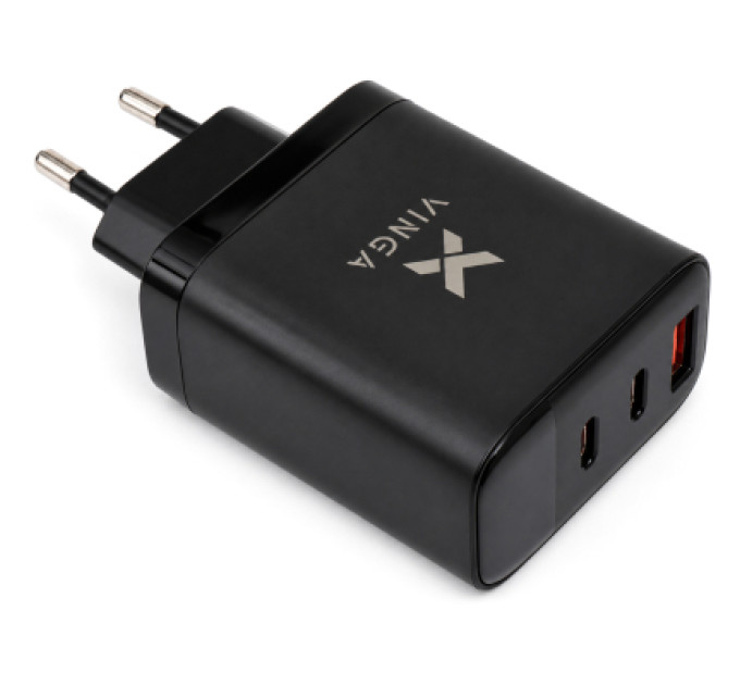 Vinga Зарядний пристрій Vinga 2xUSB-C + USB-A Display 65W (VCR65ACCDB)