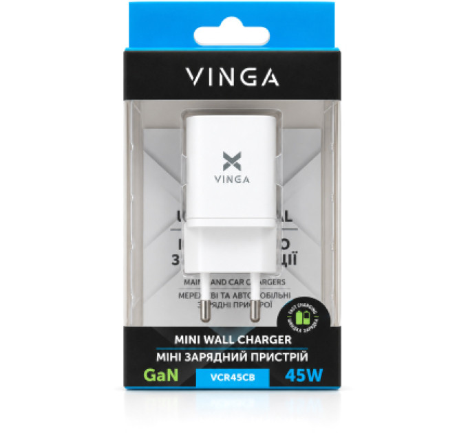 Vinga Зарядний пристрій Vinga USB-C PD PPS 45W (VCR45CB)