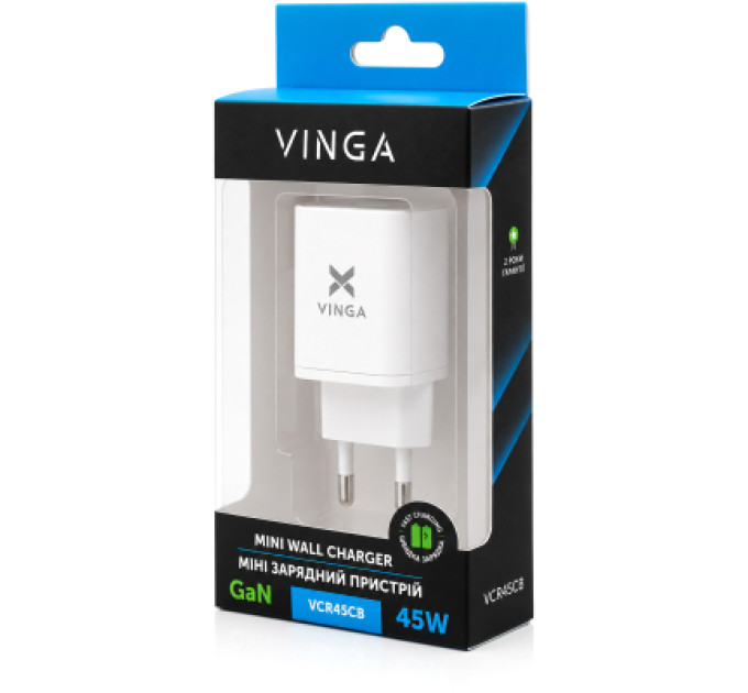 Vinga Зарядний пристрій Vinga USB-C PD PPS 45W (VCR45CB)