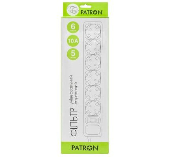 Patron Мережевий фільтр живлення Patron 5.0 m3*1mm2 (SP-1065)  6 розеток BLACK (EXT-PN-SP-1065)
