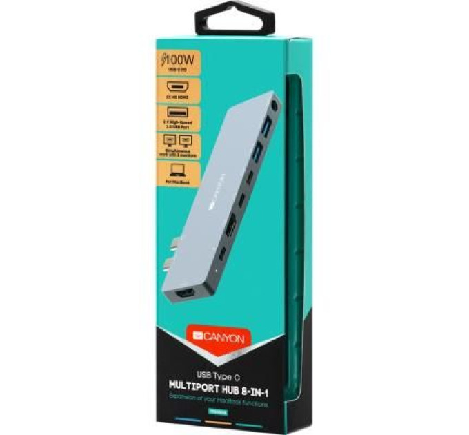 Canyon Порт-реплікатор Canyon Docking Station with 8 ports, 1*Type C PD100W+2*Type C (CNS-TDS08DG)