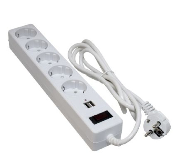 Patron Мережевий фільтр живлення Patron 1.8m + 2 USB 2.0, 2.1A, 5 роз. White (EXT-PN-SP-52-USB-W)