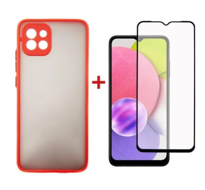 Dengos Чохол до мобільного телефона Dengos Kit for Samsung Galaxy A03 case + glass (Red) (DG-KM-23)