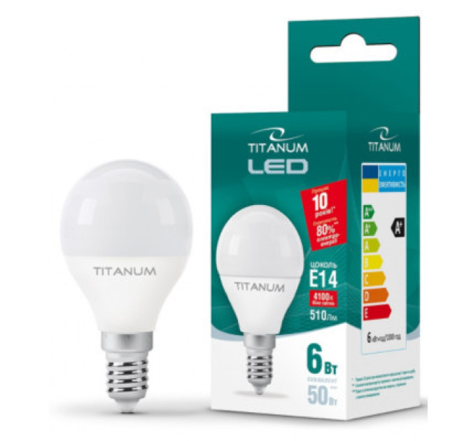 TITANUM Лампочка TITANUM G45 6W E14 4100K 220V (TLG4506144)
