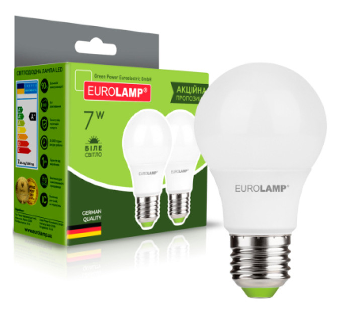 Eurolamp Лампочка Eurolamp LED A60 7W E27 4000K 220V акция 1+1 (MLP-LED-A60-07274(E))