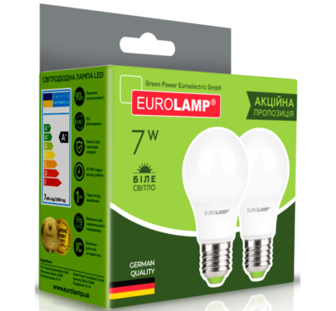 Eurolamp Лампочка Eurolamp LED A60 7W E27 4000K 220V акция 1+1 (MLP-LED-A60-07274(E))