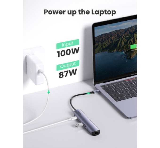 Ugreen Концентратор Ugreen USB3.0 Type-C to HDMI 4K30Hz/USB 3.0x2/RJ45/PD CM418 (10919)