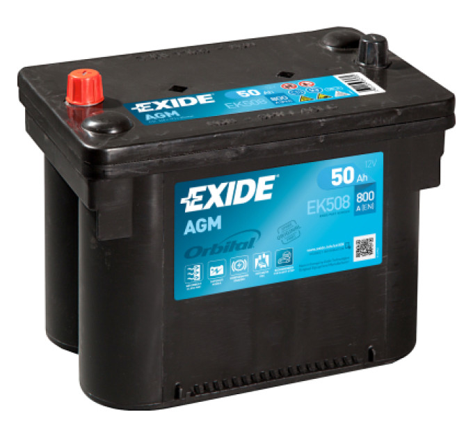 EXIDE Акумулятор автомобільний EXIDE START-STOP AGM 50Ah клеми по центру (800EN) (EK508)