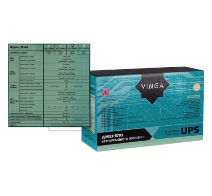 Vinga Пристрій безперебійного живлення Vinga LED 1500VA plastic case with USB (VPE-1500PU)