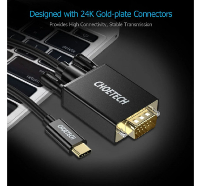 Choetech Кабель мультимедійний USB-C to VGA 1.8m FHD60Hz black Choetech (XCV-1801-BK)