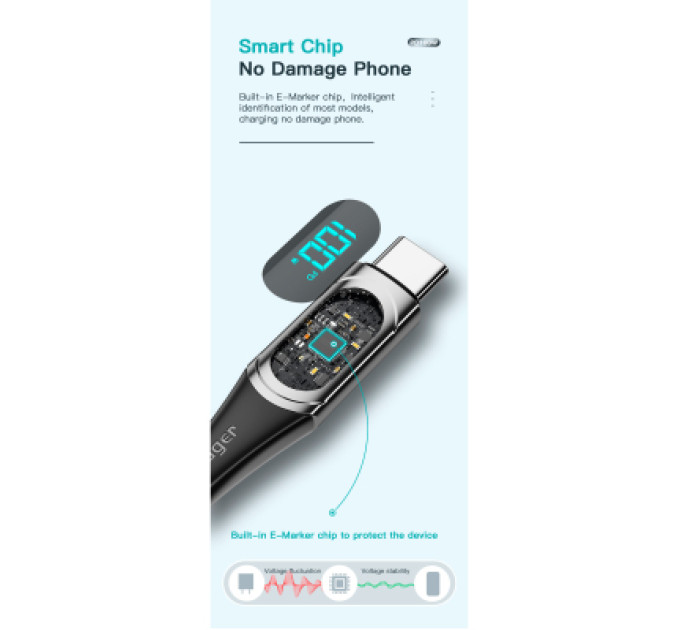 Essager Дата кабель USB-C to USB-C 2.0m 100W Digital Display blue Essager (ES-XCTT1-YDA03)