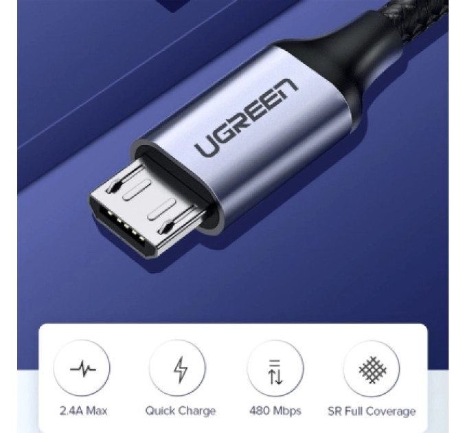 Ugreen Дата кабель USB 2.0 AM to Micro 5P 1.5m 2A US290 black Ugreen (60147)