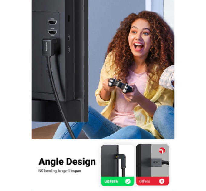 Ugreen Кабель мультимедійний HDMI M to HDMI M 2.0m 90° corner HD103 black Ugreen (10173)