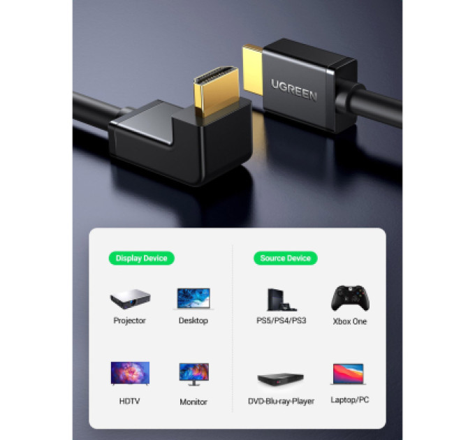 Ugreen Кабель мультимедійний HDMI M to HDMI M 2.0m 90° corner HD103 black Ugreen (10173)