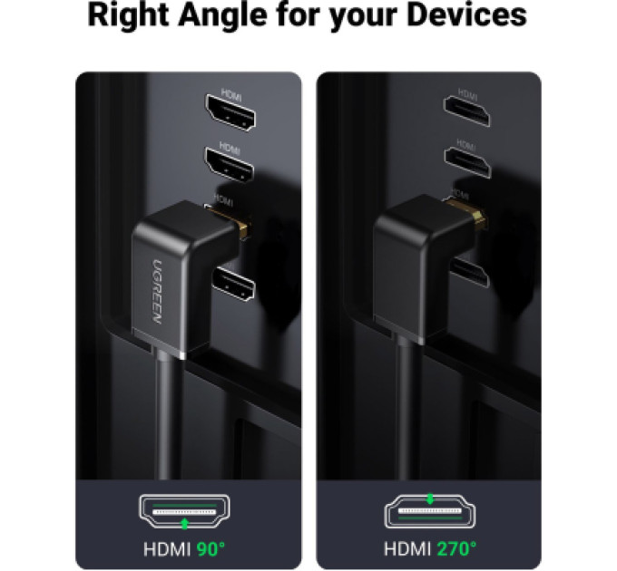 Ugreen Кабель мультимедійний HDMI M to HDMI M 2.0m 90° corner HD103 black Ugreen (10173)